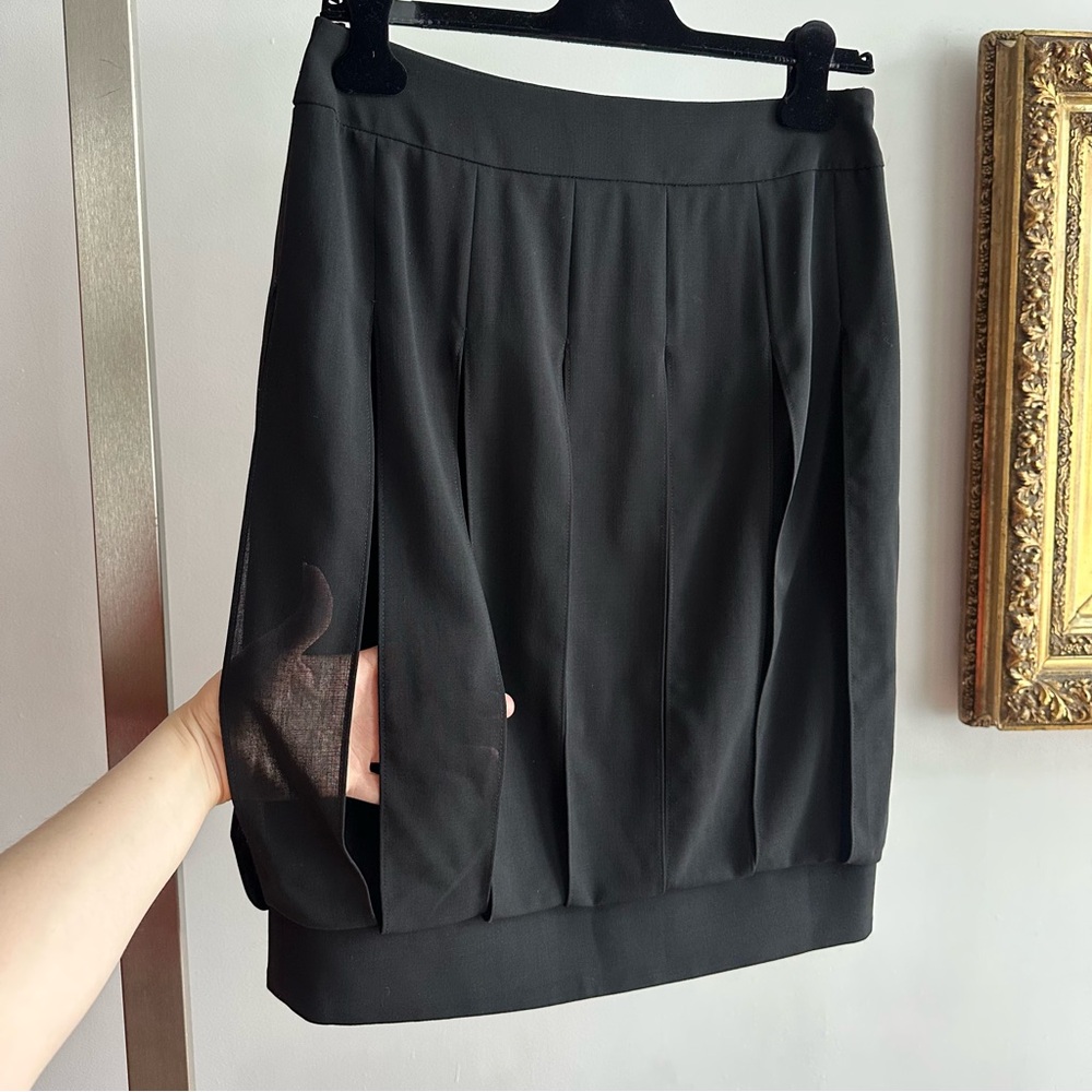 Escada Black Wool Challis Carwash Hem Skirt